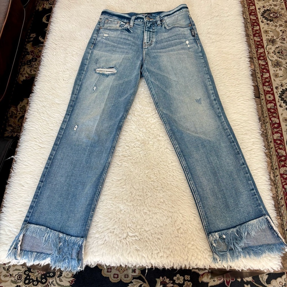 Silver Ankle Straight Distressed Jeans size W24 L27